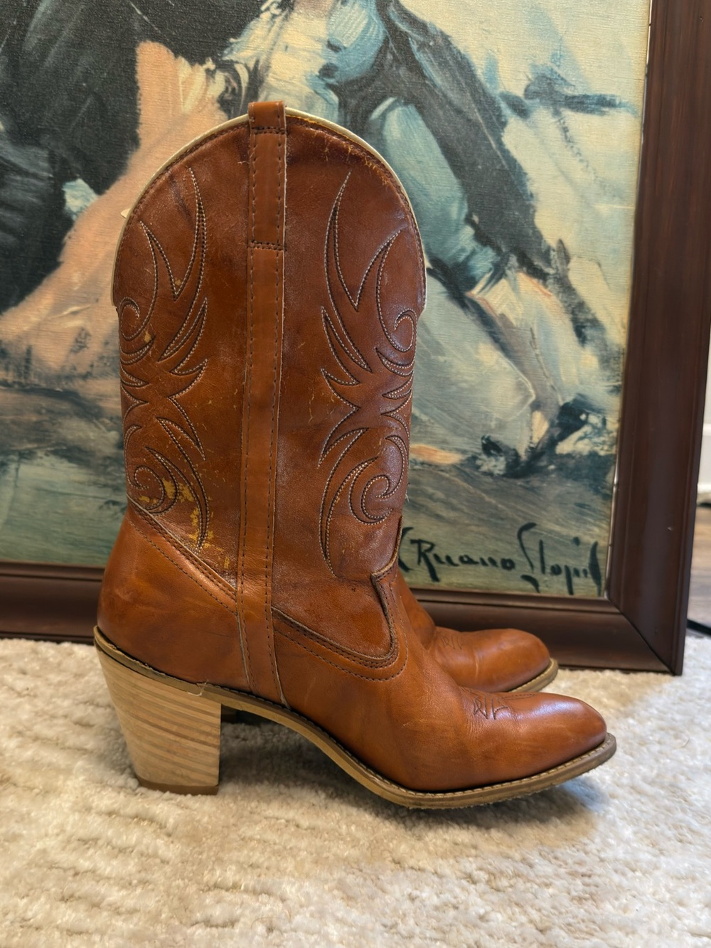 Vintage 70’s/80’s Dingo Brown Leather Western Mid Heel Boots - Made in 🇺🇸